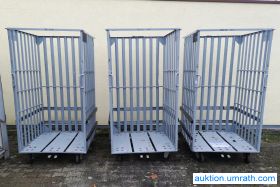 4 Stück Stahl- Rollbehälter Paketroller Rollbox 3- seitig geschlossen mit Bremse