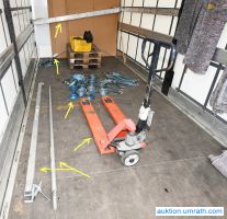 Handhubwagen 2,5 to, WISTRA- Ladebalken Alu, 11 x Ratschen- Zurrbänder - Inhalt eines LKW- Laderaums